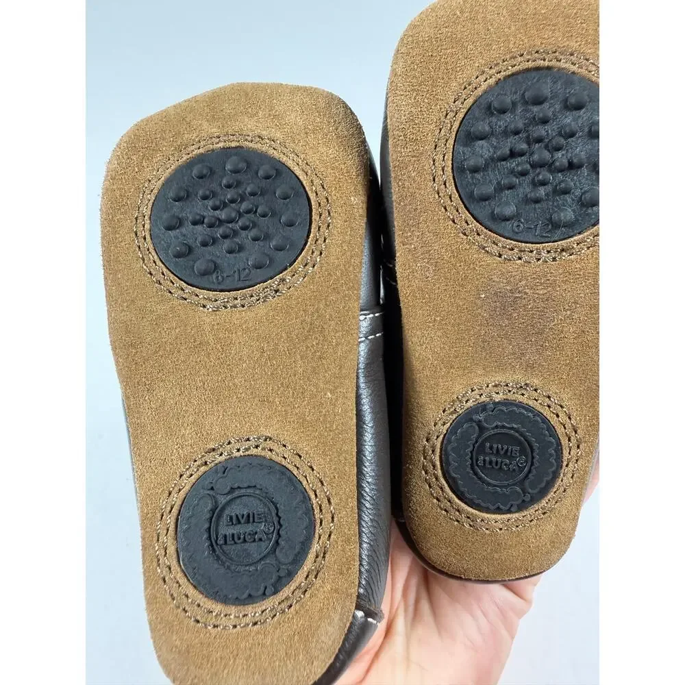 Livie & Luca Benny Brown Leather Soft Sole Baby Booties Size 6-12 Months